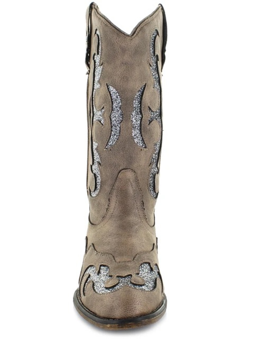 Taupe Western Cowboy Boots with Silver Glitter Inlay - Picture 2 of 4